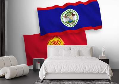 Flags of Belize and Kyrgyzstan on a white background Wall mural