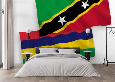 Flags of Federation of Saint Christopher and Nevis and Republic of Mauritius on a white background Wall mural