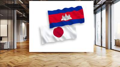 Flags of Japan and Kingdom of Cambodia on a white background Wall mural