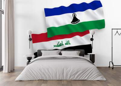 Flags of Lesotho and Iraq on a white background Wall mural