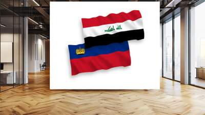 Flags of Liechtenstein and Iraq on a white background Wall mural