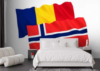 Flags of Norway and Romania on a white background Wall mural