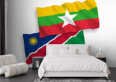 Flags of Republic of Namibia and Myanmar on a white background Wall mural