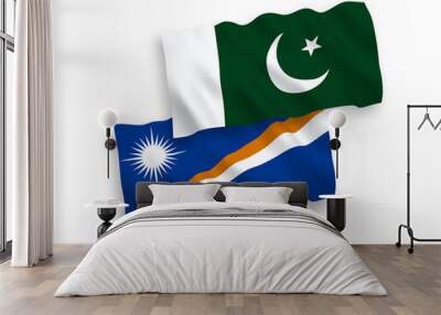 Flags of Republic of the Marshall Islands and Pakistan on a white background Wall mural