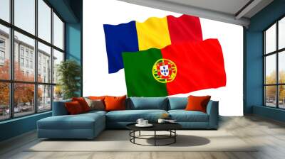 Flags of Romania and Portugal on a white background Wall mural