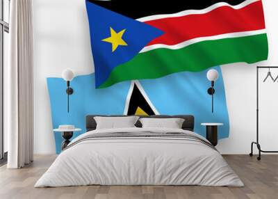 Flags of Saint Lucia and Republic of South Sudan on a white background Wall mural