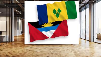 Flags of Saint Vincent and the Grenadines and Antigua and Barbuda on a white background Wall mural