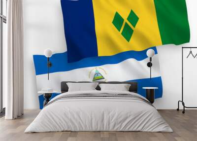 Flags of Saint Vincent and the Grenadines and Nicaragua on a white background Wall mural