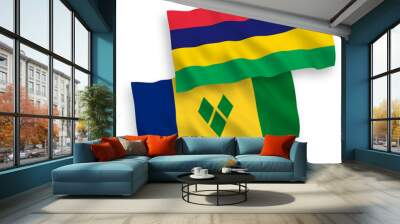 Flags of Saint Vincent and the Grenadines and Republic of Mauritius on a white background Wall mural