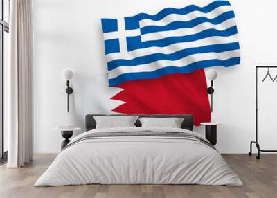 National vector fabric wave flags of Greece and Bahrain isolated on white background. 1 to 2 proportion. Wall mural