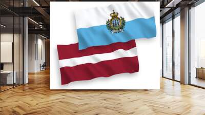 National vector fabric wave flags of Latvia and San Marino isolated on white background. 1 to 2 proportion. Wall mural