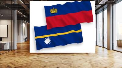 National vector fabric wave flags of Liechtenstein and Republic of Nauru isolated on white background. 1 to 2 proportion. Wall mural