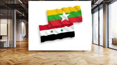 National vector fabric wave flags of Myanmar and Syria isolated on white background. 1 to 2 proportion. Wall mural