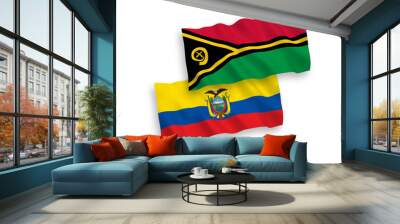 National vector fabric wave flags of Republic of Vanuatu and Ecuador isolated on white background. 1 to 2 proportion. Wall mural