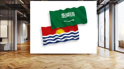 National vector fabric wave flags of Saudi Arabia and Republic of Kiribati isolated on white background. 1 to 2 proportion. Wall mural