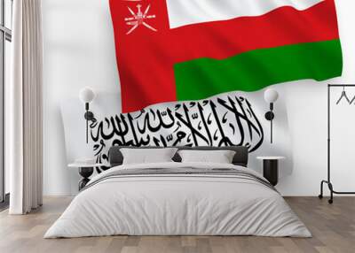 National vector fabric wave flags of Sultanate of Oman and Islamic Emirate of Afghanistan isolated on white background. 1 to 2 proportion. Wall mural