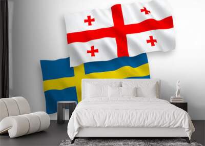 National vector fabric wave flags of Sweden and Georgia isolated on white background. 1 to 2 proportion. Wall mural