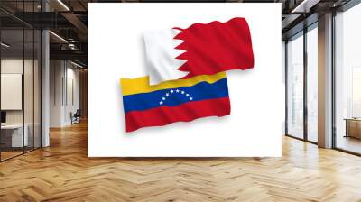 National vector fabric wave flags of Venezuela and Bahrain isolated on white background. 1 to 2 proportion. Wall mural