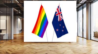 Rainbow gay pride and New Zealand flags Wall mural