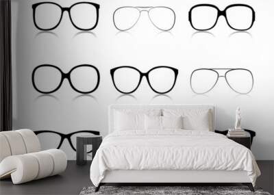 Vector icons set black Eye glasses Wall mural