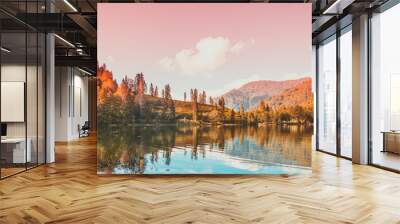 Soft autumn landscape view of Karagol (Black lake) a popular destination for tourists,locals,campers and travelers in Eastern Black Sea,Savsat, Artvin, Turkey. Wall mural