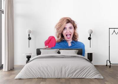 woman opens heart shaped gift box Wall mural