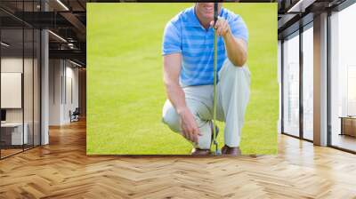 Athletic young man playing golf Wall mural