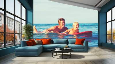 Father and Son Surfing Wall mural