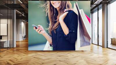 Happy Woman Shopping Wall mural