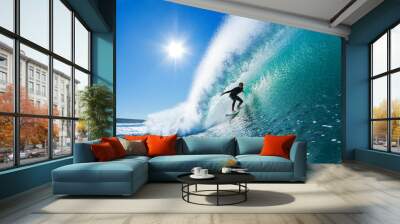 Surfer on Blue Ocean Wave Wall mural