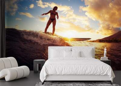 Surfing at Sunset Wall mural