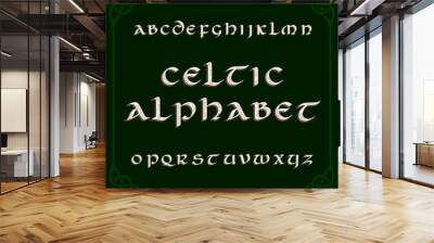 Celtic alphabet font. Distressed letters and knot frame. Vector typography for your design. Wall mural