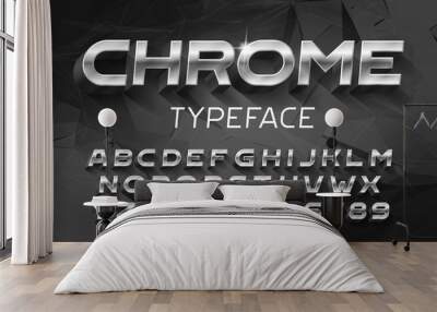 Chrome alphabet font. 3D metal effect letters and numbers with shadow. Abstract background. Stock vector typeface for your typography design. Wall mural