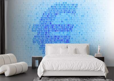 Electronic money concept. Binary code euro symbol on the digital hi-tech style vector backdrop. Wall mural