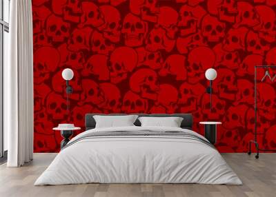 Skulls seamless pattern in red. Vector background for your design. Wall mural