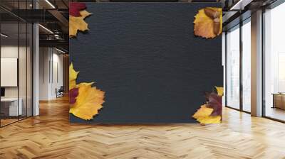 Autumn leaves on black background Wall mural