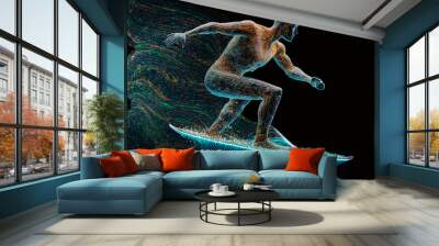 futuristic artificial intelligence surfer surfs on energy wave, digital wave, data stream, generative ai Wall mural