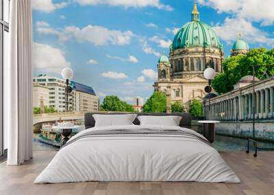 berlin cathedral at famous museum island with excursion boat river Wall mural