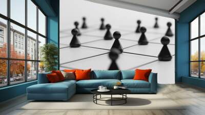 Black Pawns Connected in a Network Wall mural