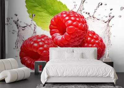 Fresh Raspberries Splashing in Water Wall mural