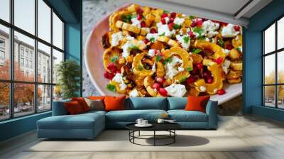 Roasted delicata squash salad with goat cheese and pomegranate in the fall Wall mural