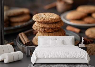 close-up of gingersnap biscuits on the table , national gingersnap day celebration  Wall mural