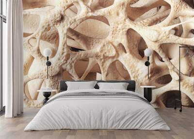 Realistic bone spongy structure close-up, bone texture affected by osteoporosis, 3d illustration Wall mural