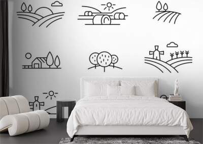 country landscape icons, vector thin line style Wall mural