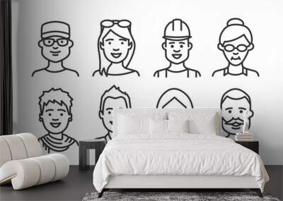 People avatar icon set. Vector line style. Wall mural