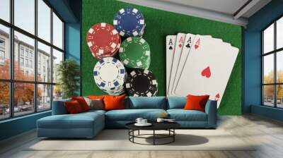 poker game with chips on green background Wall mural