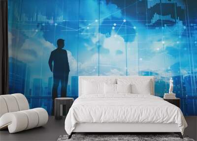 Businessman Looking at Global Market Wall mural