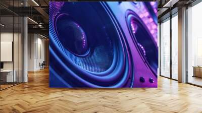 Close Up Of Speaker With Purple and Blue Lights Wall mural