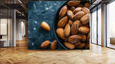 Closeup of Almonds in a Black Bowl Wall mural