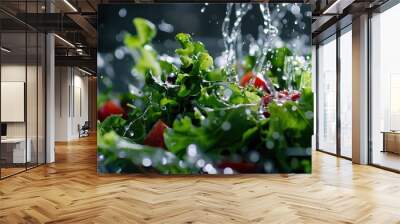 Fresh Salad with Splashing Water Wall mural